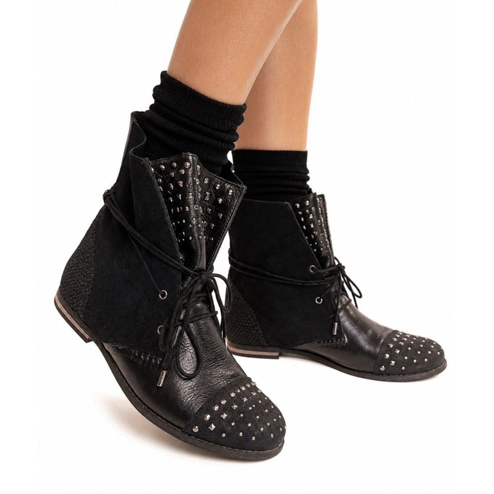 The Sak Jada Black Studded Leather Moto Ankle Boots Boho Punk Festival NWT 9 NEW